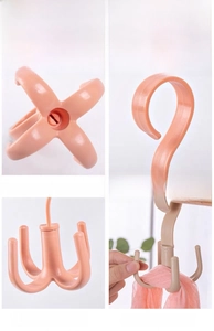 Detail of 360-degree rotating 4-claw hook for organizing scarves, belts and bags
