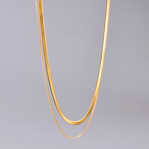 Double layered gold snake bone chain necklace in polished stainless steel for women