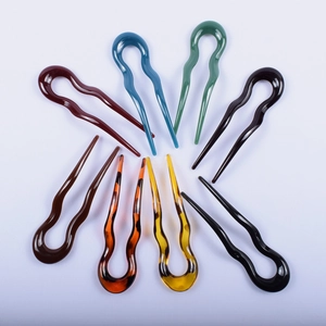 Hair Stick Fork U-Shape Resin Tortoiseshell Pattern Retro Wavy Double Tooth Elegant Updo Styling Accessory For Women