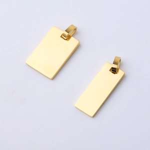 Two rectangular gold-plated stainless steel pendants with mirror finish for DIY jewelry