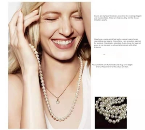Close-up of luxury multilayer pearl necklace and rhinestone pendant for Gatsby hairband set