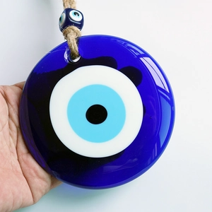 Turkish Evil Eye Glass Hanging Ornament Blue Nazar Wall Decor Handmade Round Amulet Protection For Home Office Jute Rope