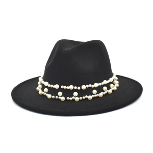 Women Woolen Fedora Hat With Artificial Pearl Band Wide Brim Felt Jazz Hat Elegant Vintage Winter Autumn Outdoor Travel