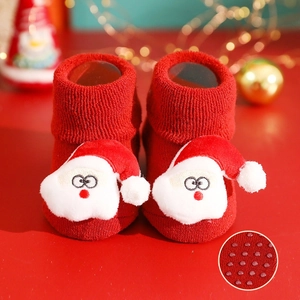 Christmas baby socks thick winter newborn floor socks with cute Santa doll anti-slip sole