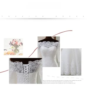 Détails de l'encolure bardot, broderie en dentelle et laçage au dos de la robe de mariée