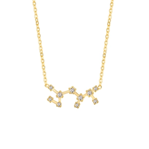 Collier signe du zodiaque en or 18 carats avec pierres en zircone sur fond blanc épuré