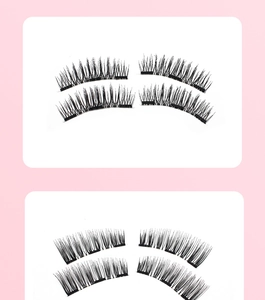Detail view of segmented black magnetic eyelashes with micro magnets on pink background