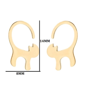 Minimalist gold cat silhouette stud earrings in stainless steel, size 14mm by 8mm