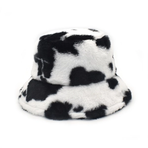 Winter Warm Plush Cow Print Bucket Hat For Women Men Fashion Printed Faux Fur Fisherman Cap Outdoor Sun Protection Hat