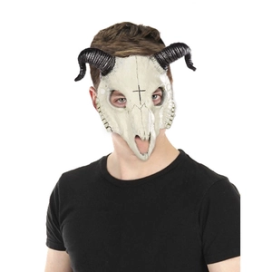 3D realistic sheep skull mask with black horns for Halloween cosplay and party events