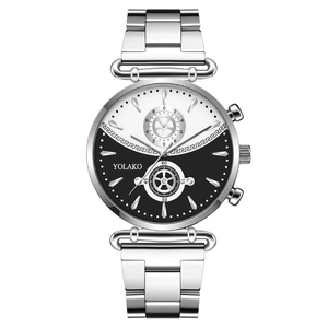 YOLAKO stylish men's business watch with silver stainless steel band and contrast dial