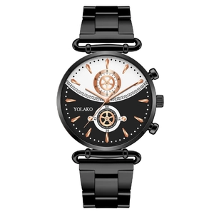 Fashion Women Quartz Watch Alloy Case Stainless Steel Strap Two Tone Dial Greek Fret Pattern Casual Elegant Wristwatch