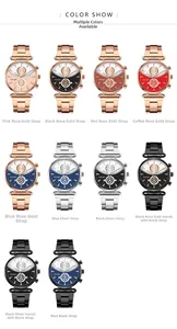 Detailed grid display of fashion quartz watches with various colorful dials and steel bands