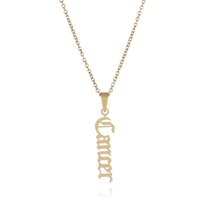 Detailed view of Cancer zodiac necklace in gold finish with gothic font pendant