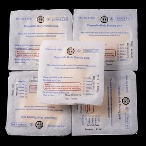 Detail of sterile G23 titanium body piercing jewelry kit in individual EO packaging