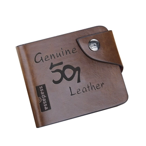 Brown trifold leather wallet for men featuring a secure snap closure and textured finish