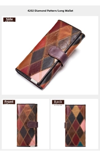 Vues détaillées du portefeuille long en cuir à losanges multicolores et boucle latérale