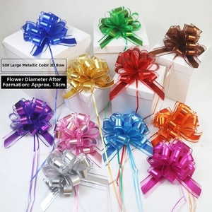 Close-up of assorted 18cm metallic pull bows in various colors for gift decoration