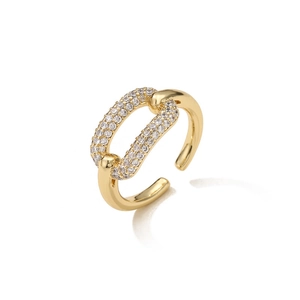 Adjustable gold plated chain link ring with micro paved cubic zirconia stones