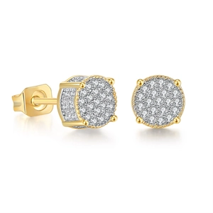 Hip hop round cluster stud earrings with gold plating and micropave cubic zirconia