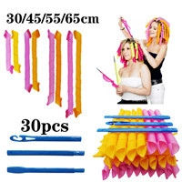 DIY hair roller set with 30 pieces of mesh spiral curlers and blue styling hooks