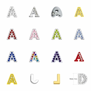 Alloy Rhinestone Alphabet Letter Number Slider Beads For DIY Jewelry Making Bracelets Phone Chain Apparel Accessories
