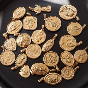 Vielfalt an Vintage 18K vergoldeten Titanstahl Geometrie Münzanhängern für Halsketten
