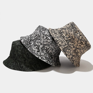 Chapeau Bob Réversible Coton Imprimé Graffiti Protection Solaire Streetwear Décontracté Pour Hommes Et Femmes