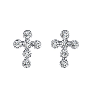Elegant 925 sterling silver cross stud earrings with sparkling 4A zircon stones