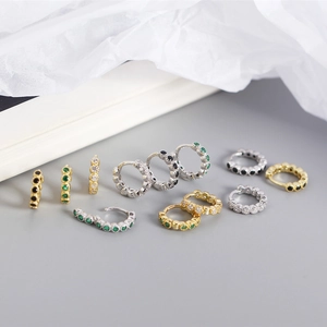 S925 sterling silver huggie earrings with colorful zirconia in gold and silver finish