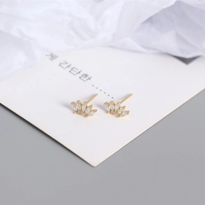 Detailed macro view of S925 silver crown fan earrings with marquise-cut zircons