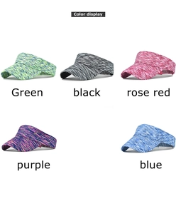 Detail view of five colors of breathable knitted sun visors with textured fabric patterns