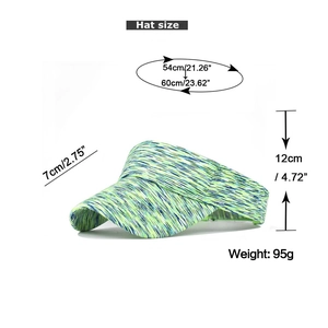 Detailed dimensions of the colorful knitted sun visor showing hat size and 95g weight