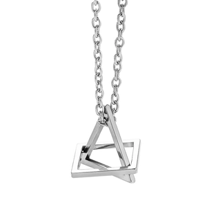 Minimalist silver geometric necklace with nested triangle and square pendant set