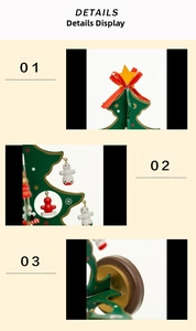 Detailed views of DIY wooden Christmas tree featuring red bows and stable round base