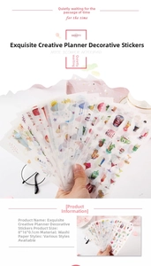 Detail of semi-transparent washi stickers featuring cute floral and weather illustrations
