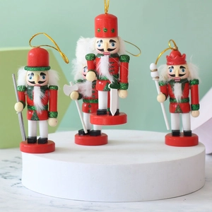 Wood Nutcracker Soldier Pendants Traditional Painted Christmas Tree Hanging Decorations Nordic Style Holiday Ornaments