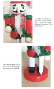 Detail of 10cm wooden nutcracker soldier with glitter finish and stable red round base