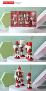 Set of four 10cm wooden nutcracker soldiers ornaments with gold strings and gift box