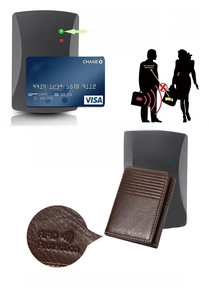 Brown genuine leather tri-fold wallet showing internal RFID blocking technology function