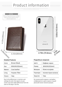 Detailed size chart of the RFID leather wallet with iPhone XS for scale reference