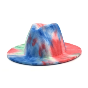Tie Dye Wool Felt Fedora Hat Colorful Wide Brim Jazz Panama Cap Outdoor Travel Sun Protection For Men Women
