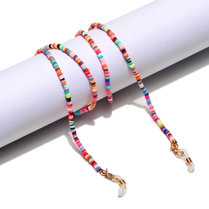 Colorful Heishi Polymer Clay Glasses Chain Handmade Bohemian Beaded Mask Lanyard Anti-Lost Strap With Silicone Loops
