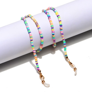 Handmade colorful polymer clay eyewear chain with gold lobster clasps and silicone loops