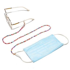 Multicolor handmade polymer clay beaded chain for glasses and face masks with gold clasps