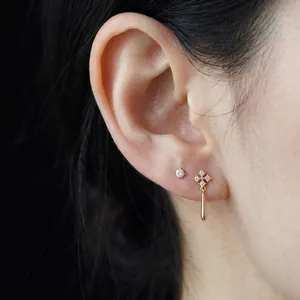 Elegant 14K gold-plated S925 silver earrings with sparkling cubic zirconia drops