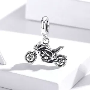 Vintage style 925 sterling silver motorcycle charm with oxidized finish for DIY bracelets