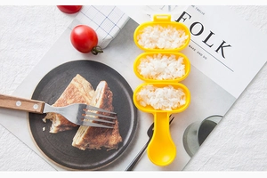 Three-hole yellow rice ball mold with shaker handle and spoon for kitchen DIY meals
