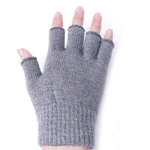 Blue knitted fingerless gloves for men and women featuring warm ribbed wrist cuffs
