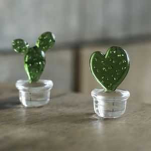 Handcrafted green cactus glass ornaments with bubble texture for minimalist home decor